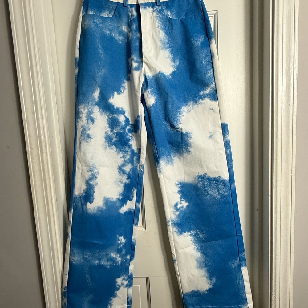 Blue and White Cloud Print Pants